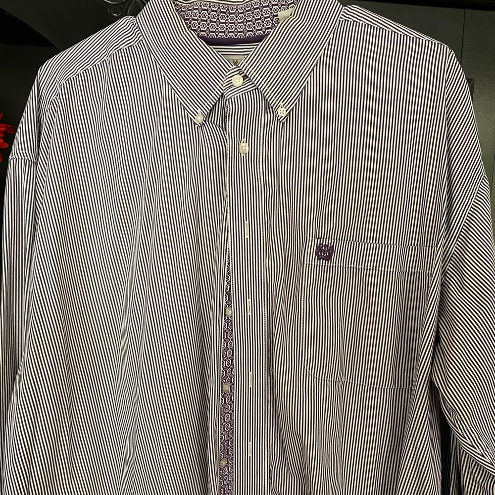 Men’s Cinch long sleeve shirt~XXL~purple/white pinstripe